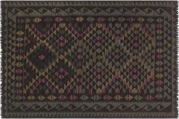 Flat Weave Kilim, Antique, Navaho, Vintage, Handmade, Geometric Kilim Black Blue Hand-Woven Rectangle 100% Wool Area Rug 5 x 7